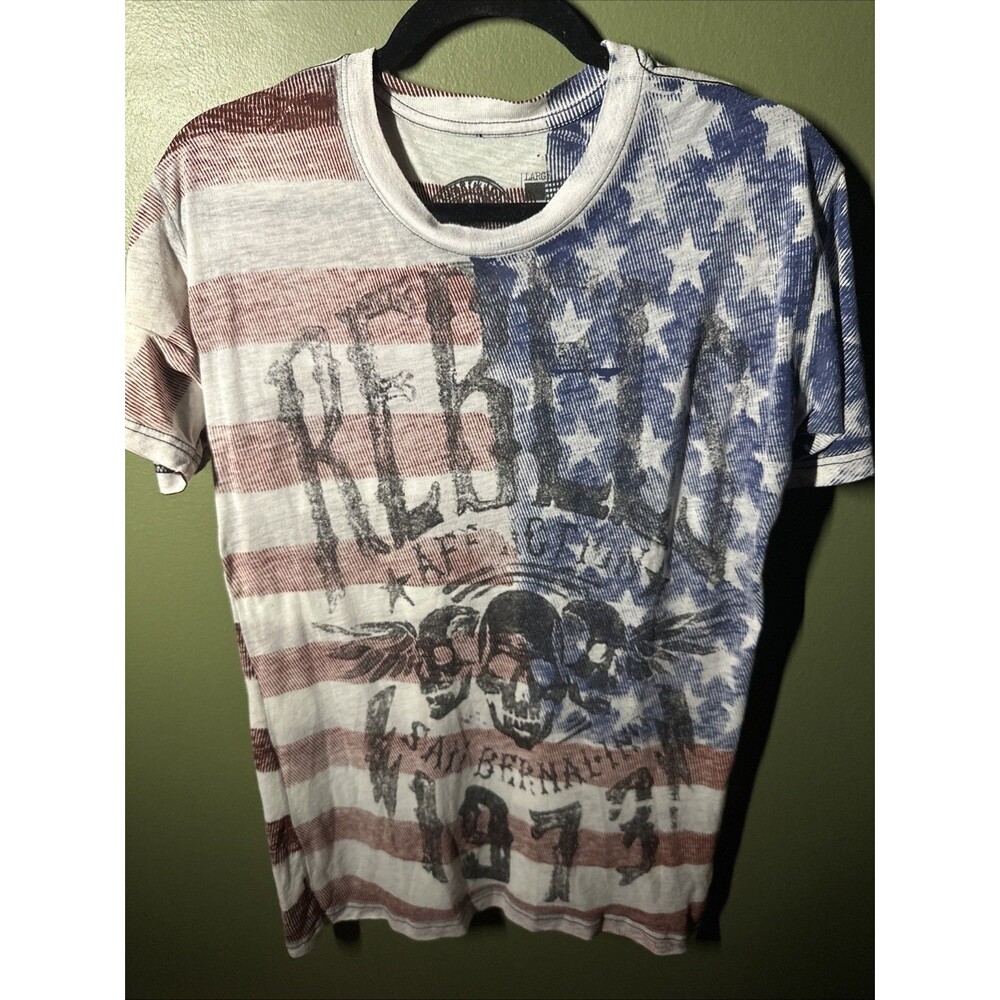 Affliction Large American Customs Y2K Retro Skull Grunge Biker USA Flag Shirt